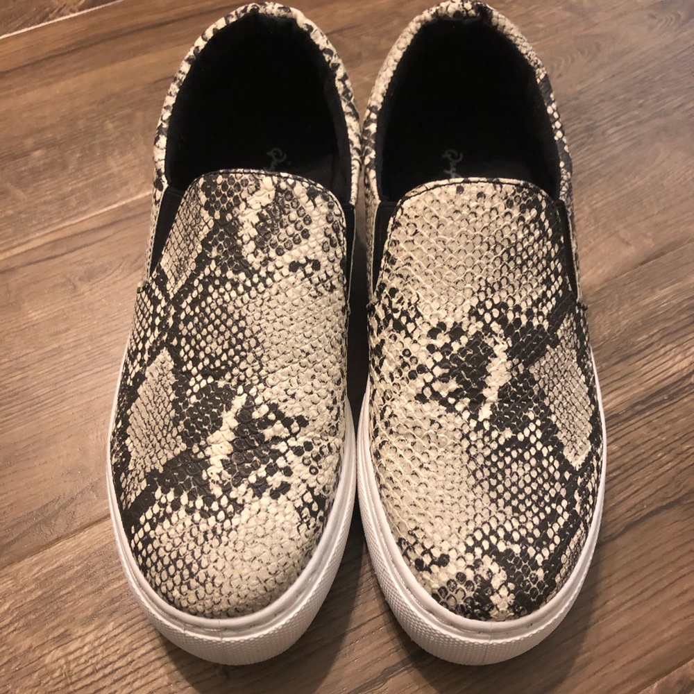 Snake skin slip on shoes
